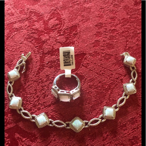 Jewelry - Bracelet and ring set. Opal with diamond accent.
